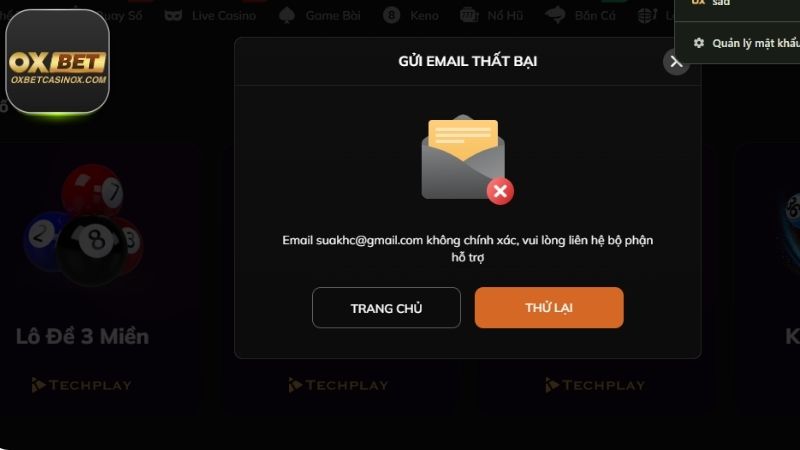 4 bước khôi phục khi quên mật khẩu OXBET qua mail