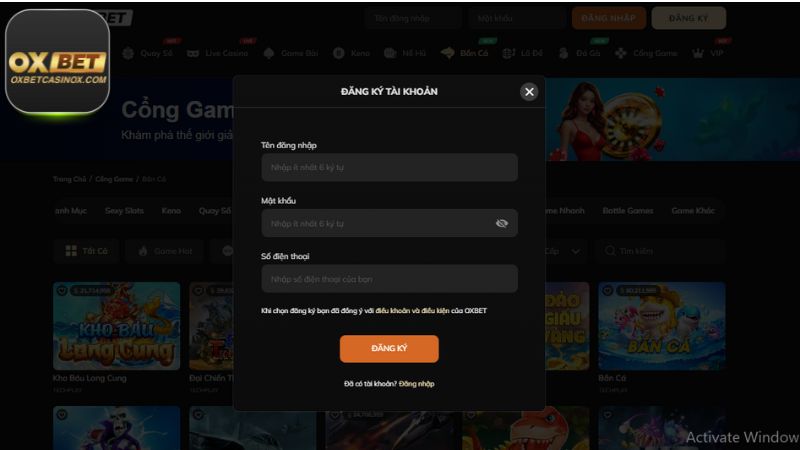Đăng ký Oxbet sau đó đăng nhập tài khoản