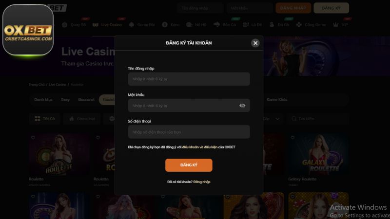 Đăng ký Oxbet tham gia Live Casino