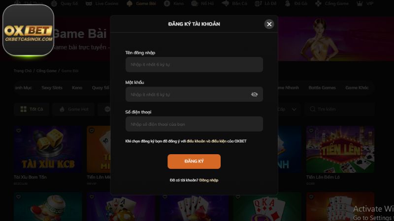 Đăng ký Oxbet và đăng nhập vào tài khoản hội viên