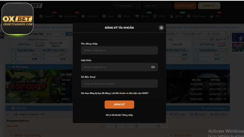 Đăng ký Oxbet