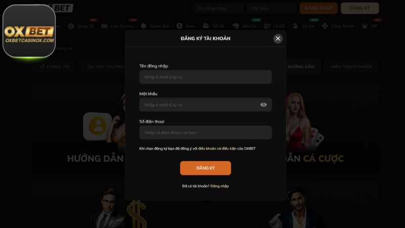Điền chính xác thông tin được Oxbet yêu cầu