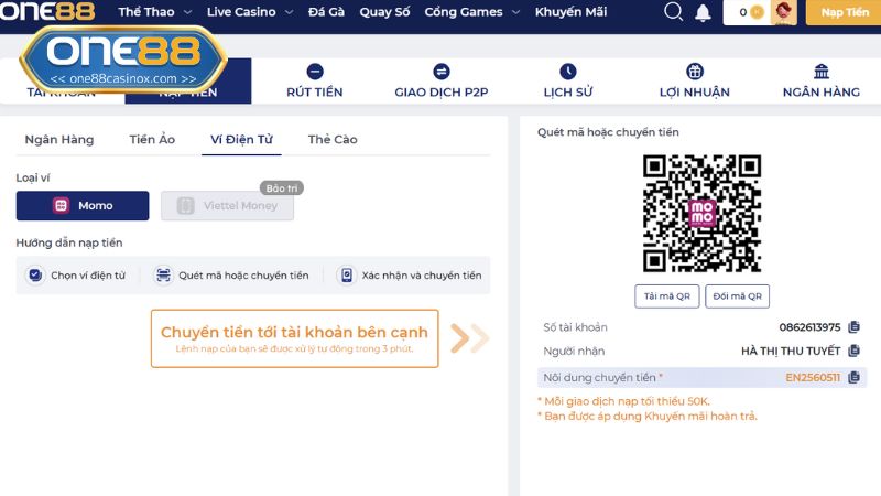 One88 hỗ trợ người chơi sử dụng tiền điện tử (USDT) để giao dịch